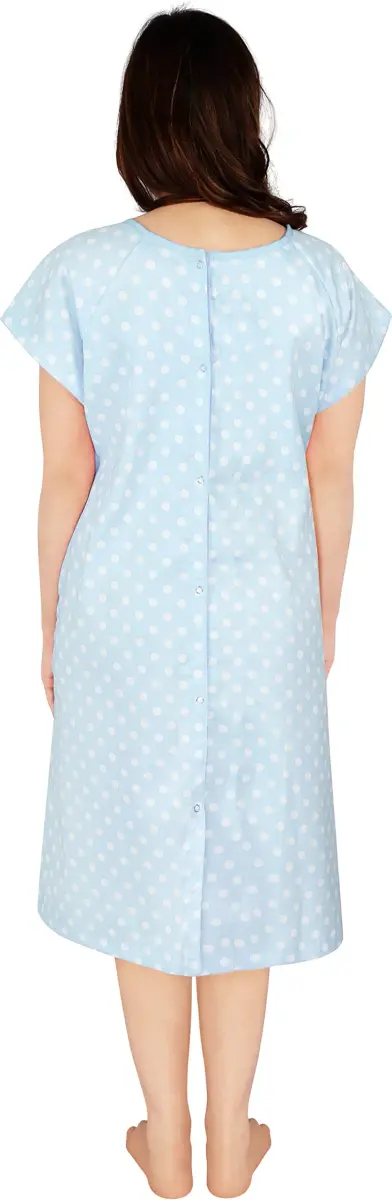 Utopia Care Women's Hospital Gown Polkadots Blue Large-X-Large | Front & Back Snap Access for Exams & Breastfeeding - view 4