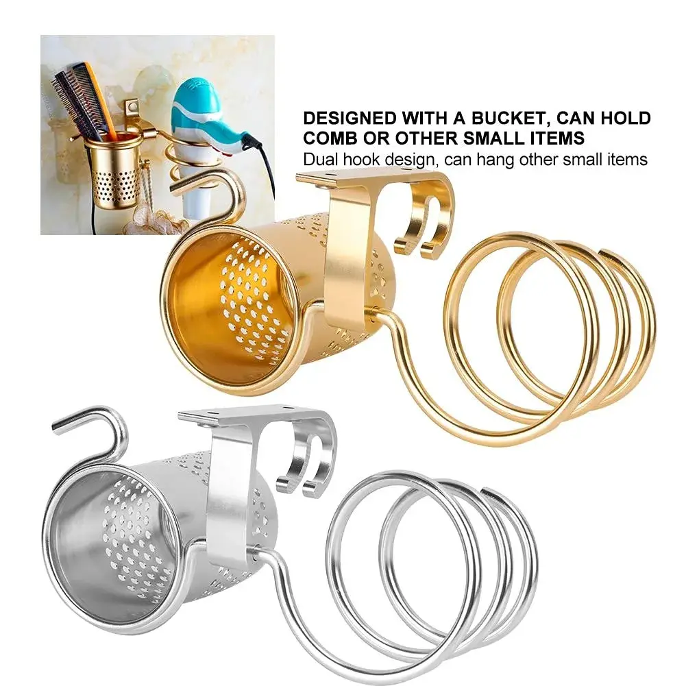ZJchao Space Aluminum Hair Dryer Holder with Spiral Stand & Storage Cup | Wall Mounted Organizer for Bathroom - view 5