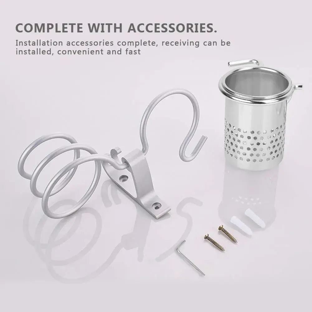 ZJchao Space Aluminum Hair Dryer Holder with Spiral Stand & Storage Cup | Wall Mounted Organizer for Bathroom - view 6