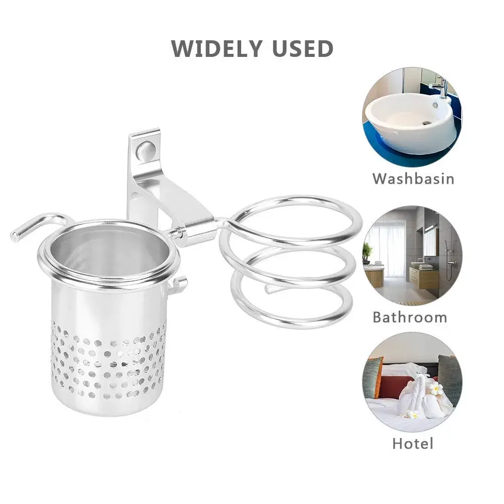 ZJchao Space Aluminum Hair Dryer Holder with Spiral Stand & Storage Cup | Wall Mounted Organizer for Bathroom - view 3