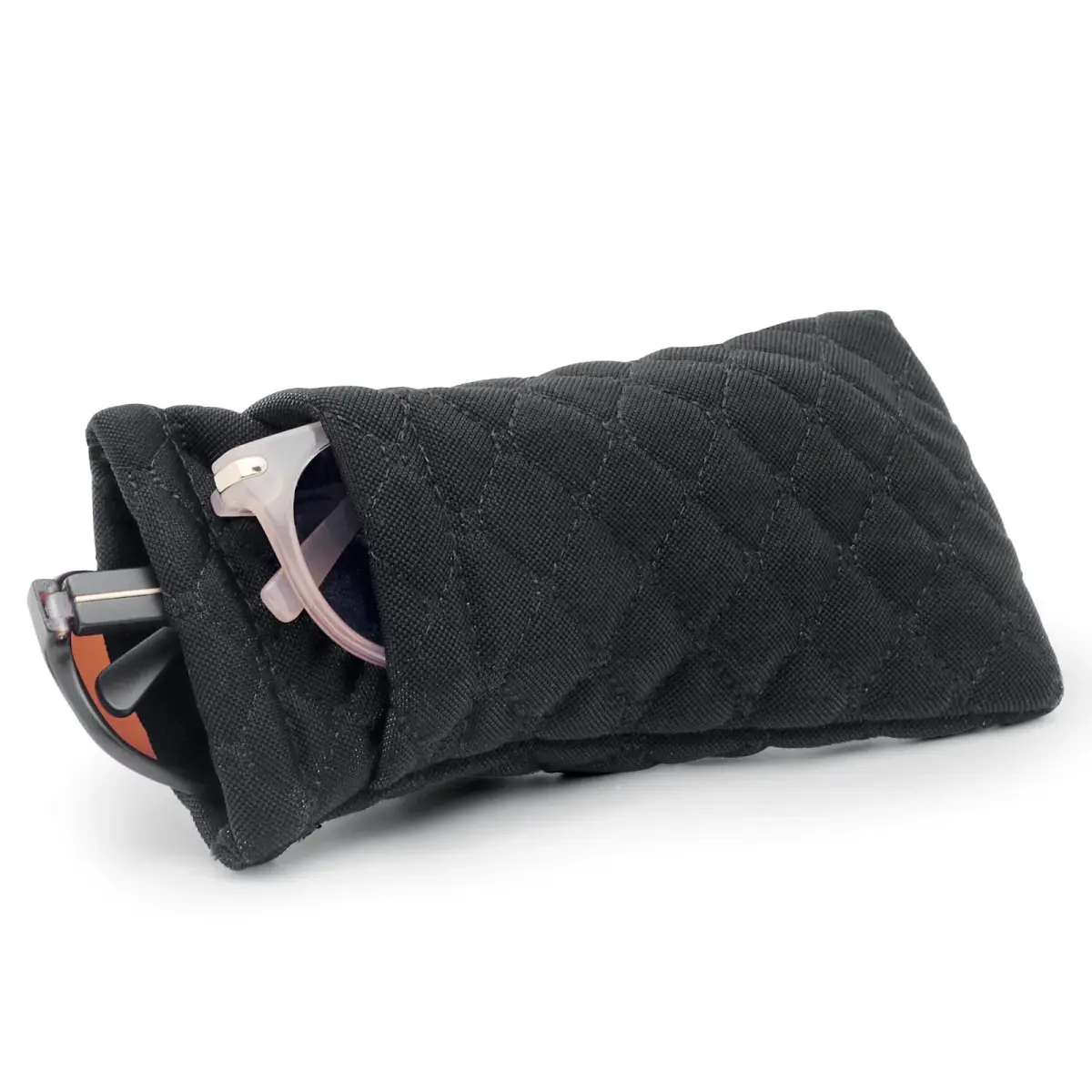 Face Shadow Double Eyeglass Pouch Large Squeeze Top Microfiber Soft Glasses Case with Cleaning Cloth | Holds Two Pairs - main product image