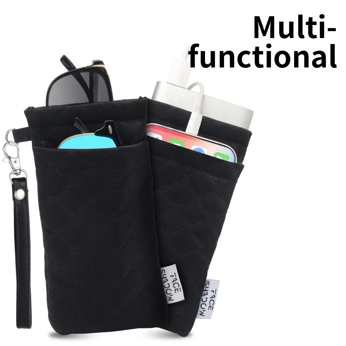 Face Shadow Double Eyeglass Pouch Large Squeeze Top Microfiber Soft Glasses Case with Cleaning Cloth | Holds Two Pairs - view 6