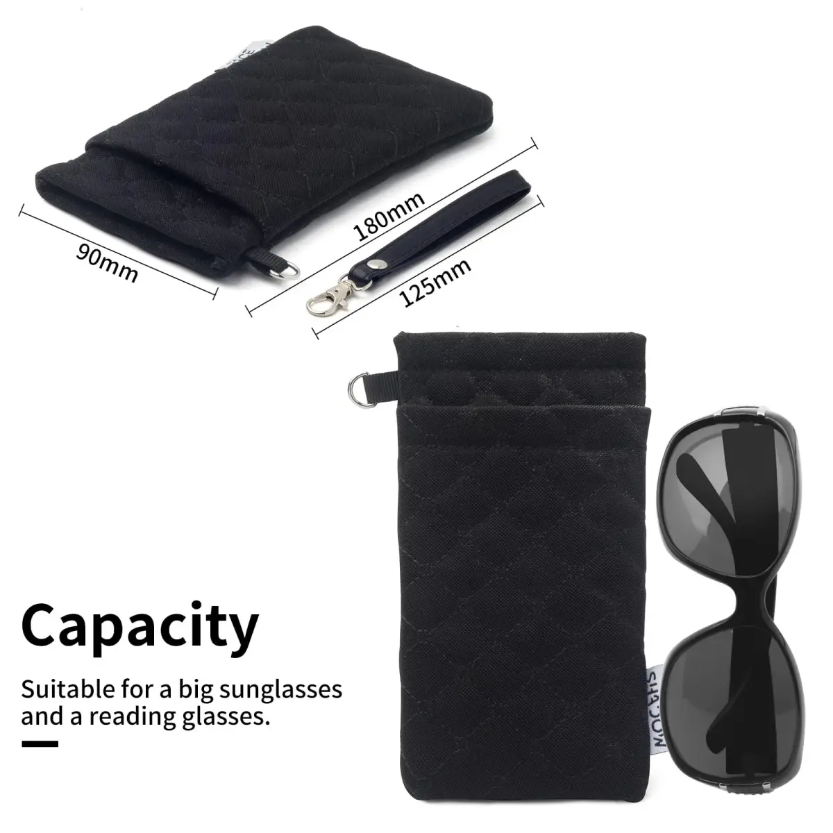 Face Shadow Double Eyeglass Pouch Large Squeeze Top Microfiber Soft Glasses Case with Cleaning Cloth | Holds Two Pairs - view 3