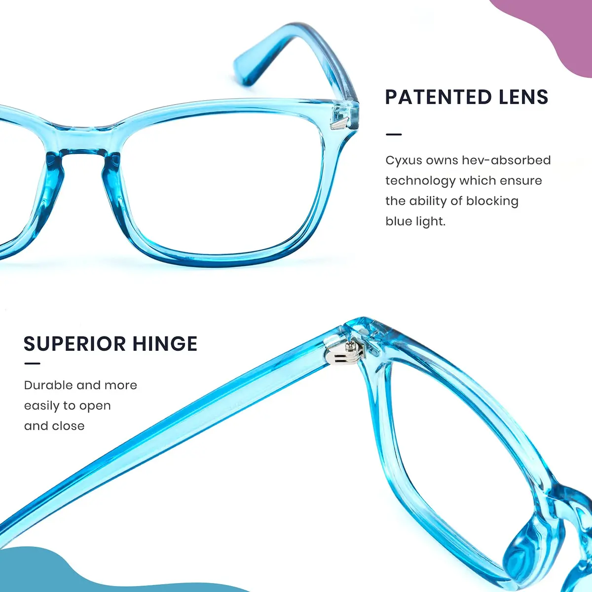 Cyxus Blue Light Blocking Glasses for Women Men Reduce Eye Strain | Stylish Square Frame & UV Protection - view 5