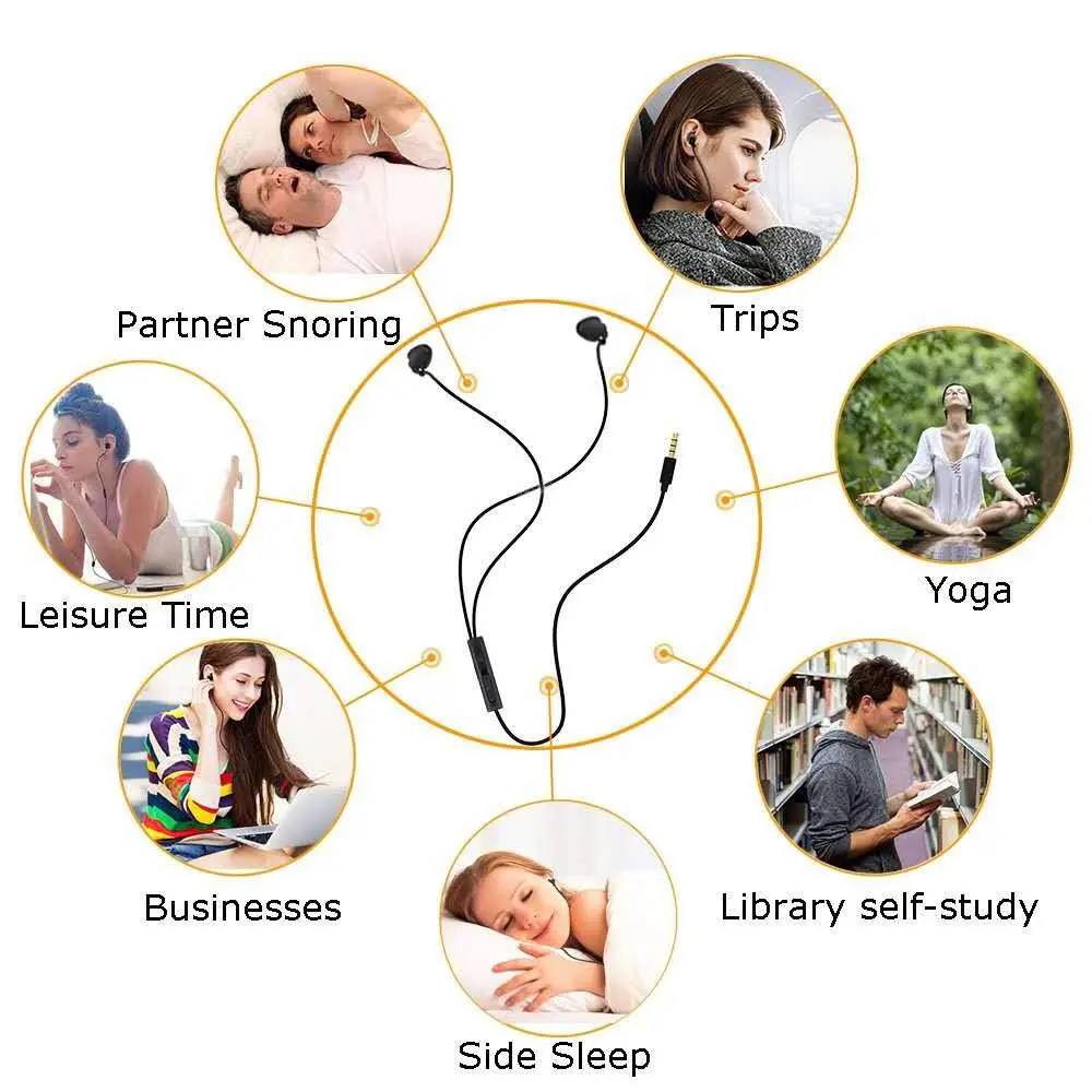 AooYu Sleeping Earbud Headphones - Ultra Flexible Silicone Noise Cancelling Wired Sleep Earphones with Microphone for Insomnia, Snoring, Air Travel, Relaxation (Black) - view 3