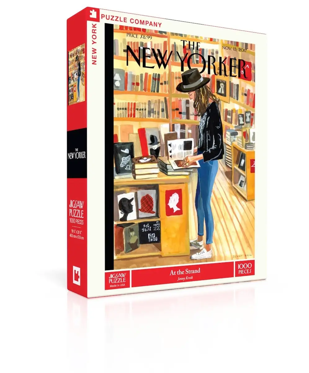 New York Puzzle Company - New Yorker At the Strand - 1000 Piece Jigsaw Puzzle for Adults by Jenny Kroik | Challenging, USA-made puzzle for book lovers - main product image