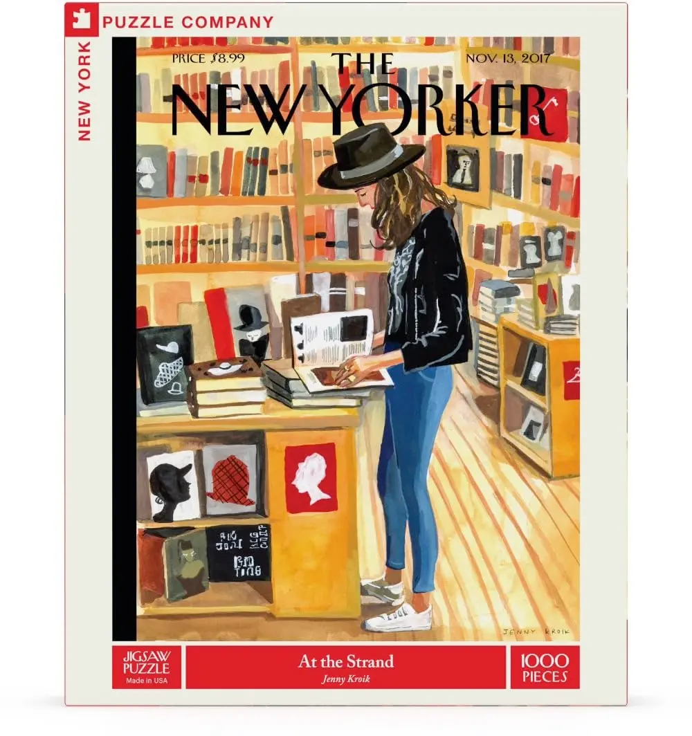 New York Puzzle Company - New Yorker At the Strand - 1000 Piece Jigsaw Puzzle for Adults by Jenny Kroik | Challenging, USA-made puzzle for book lovers - view 3