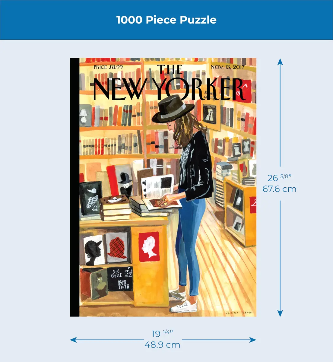 New York Puzzle Company - New Yorker At the Strand - 1000 Piece Jigsaw Puzzle for Adults by Jenny Kroik | Challenging, USA-made puzzle for book lovers - view 4