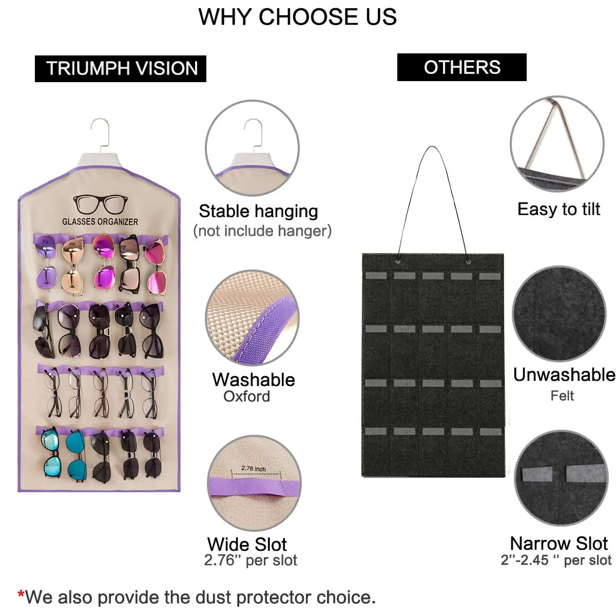 TRIUMPH VISION Hanging Sunglasses Organizer for Wall Glasses Storage Closet Shades Holder | Space Saving & Durable - view 2