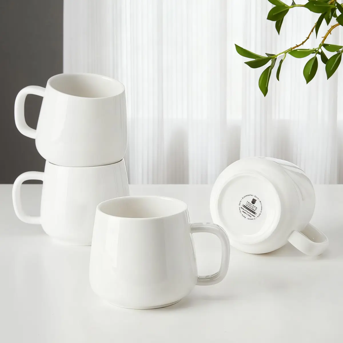 Teocera White Porcelain Coffee Mugs Set of 4 - 12oz (355ml) | Chip-Resistant Ceramic Cups with Ergonomic Handle - main product image