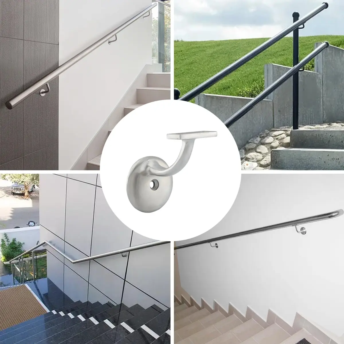 HOME MASTER HARDWARE Hand Rail Brackets for Stairs, Brushed Stainless Steel | Heavy Duty Support for Indoor & Outdoor Use - view 5
