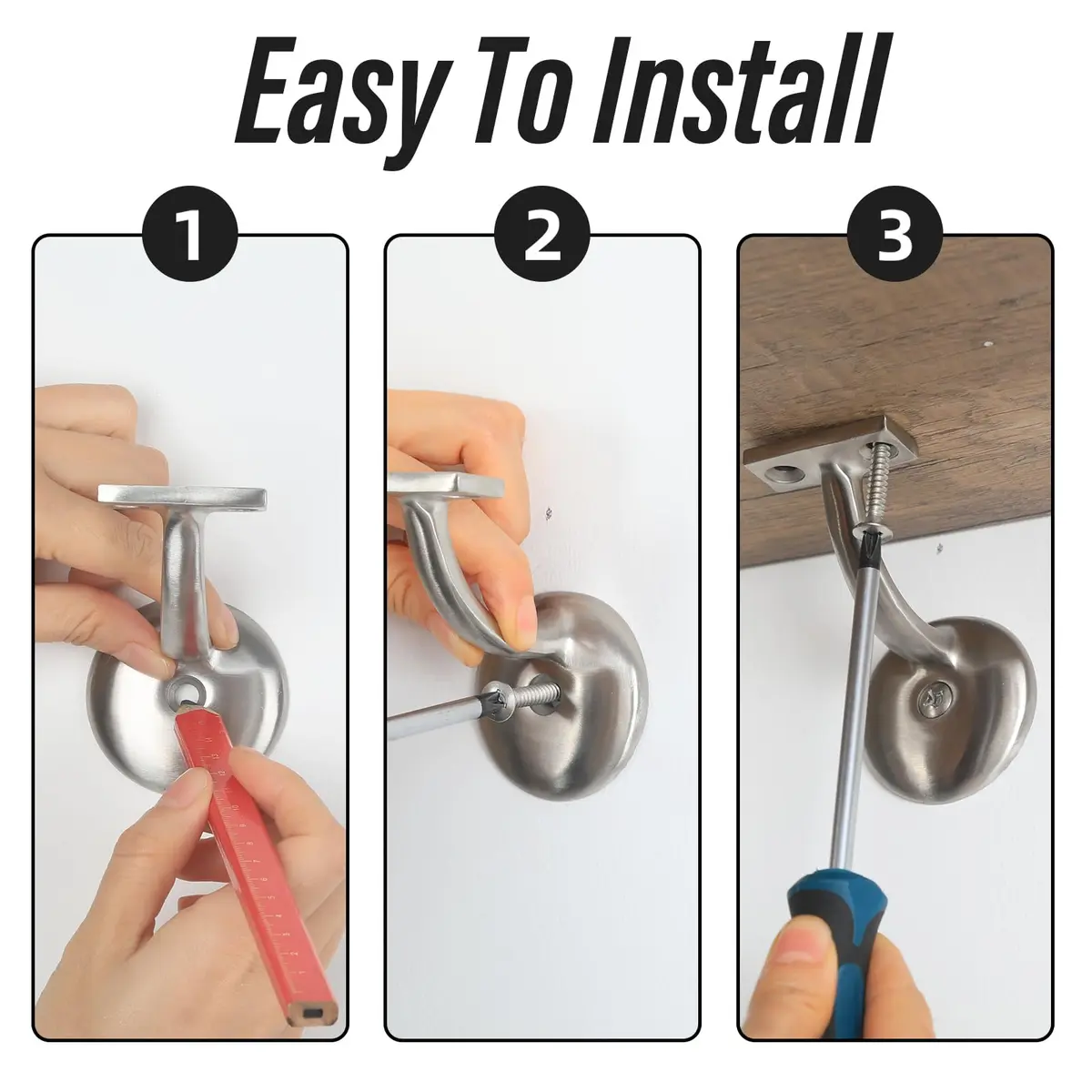 HOME MASTER HARDWARE Hand Rail Brackets for Stairs, Brushed Stainless Steel | Heavy Duty Support for Indoor & Outdoor Use - view 7