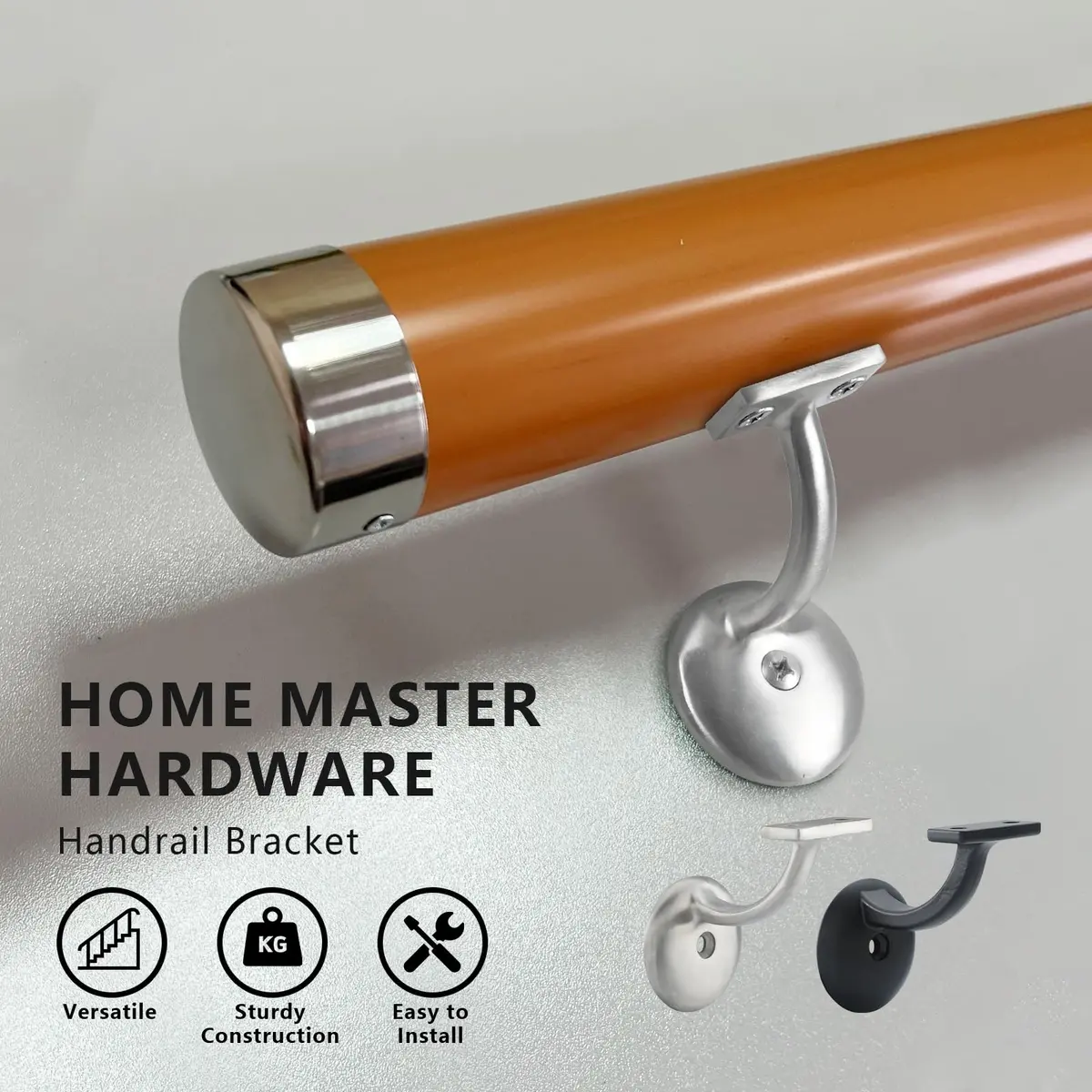 HOME MASTER HARDWARE Hand Rail Brackets for Stairs, Brushed Stainless Steel | Heavy Duty Support for Indoor & Outdoor Use - view 2
