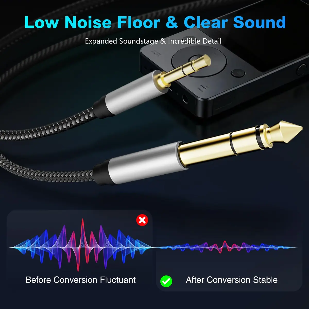 Jelly Tang 3.5 mm to 6.35 mm Audio Cable 6Ft | Gold-Plated Stereo Jack for Cellphone, Amplifiers - view 3