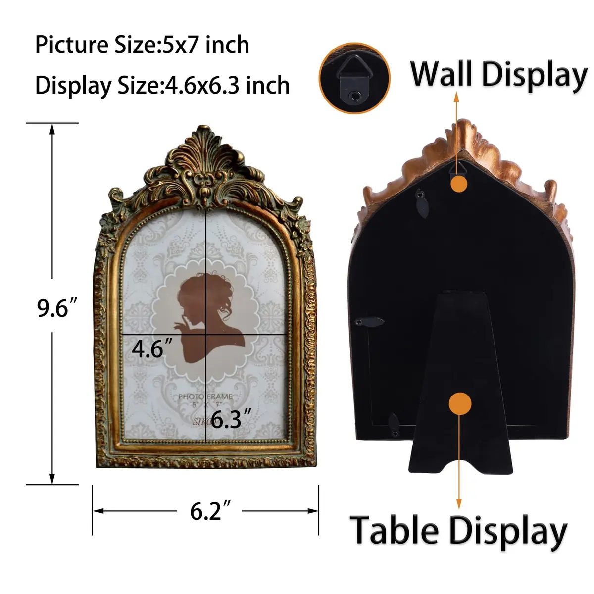 SIKOO Vintage 5x7 Picture Frame Antique Ornate Bronze Gold | Resin with Glass Front - view 3