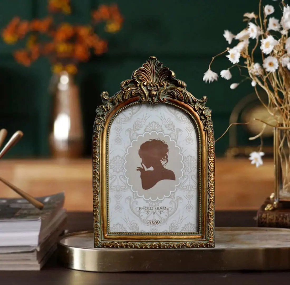 SIKOO Vintage 5x7 Picture Frame Antique Ornate Bronze Gold | Resin with Glass Front - view 4