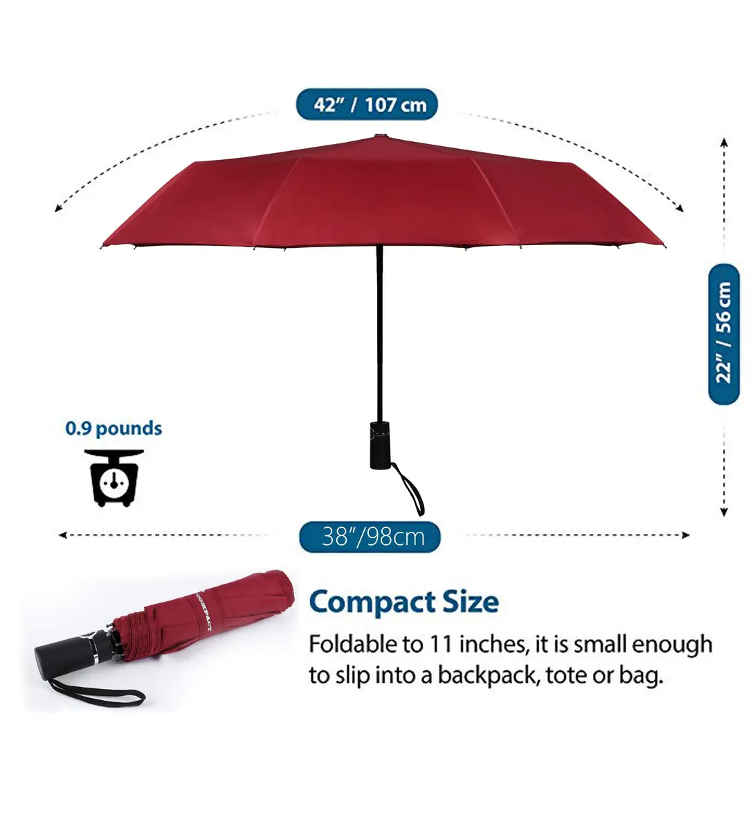 SY COMPACT Travel Umbrella - Windproof Automatic Compact Waterproof Umbrella 39cm (15.35in) | Lightweight & Durable for Travel & Car - view 4
