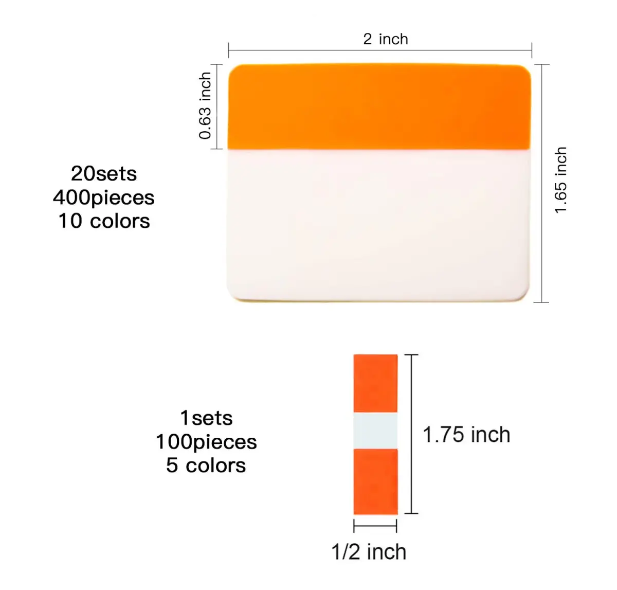 ELII 500 Pieces Sticky Index Tabs 2 Inch & 0.5 Inch | Writable, Repositionable, 10 Vibrant Colors - view 2