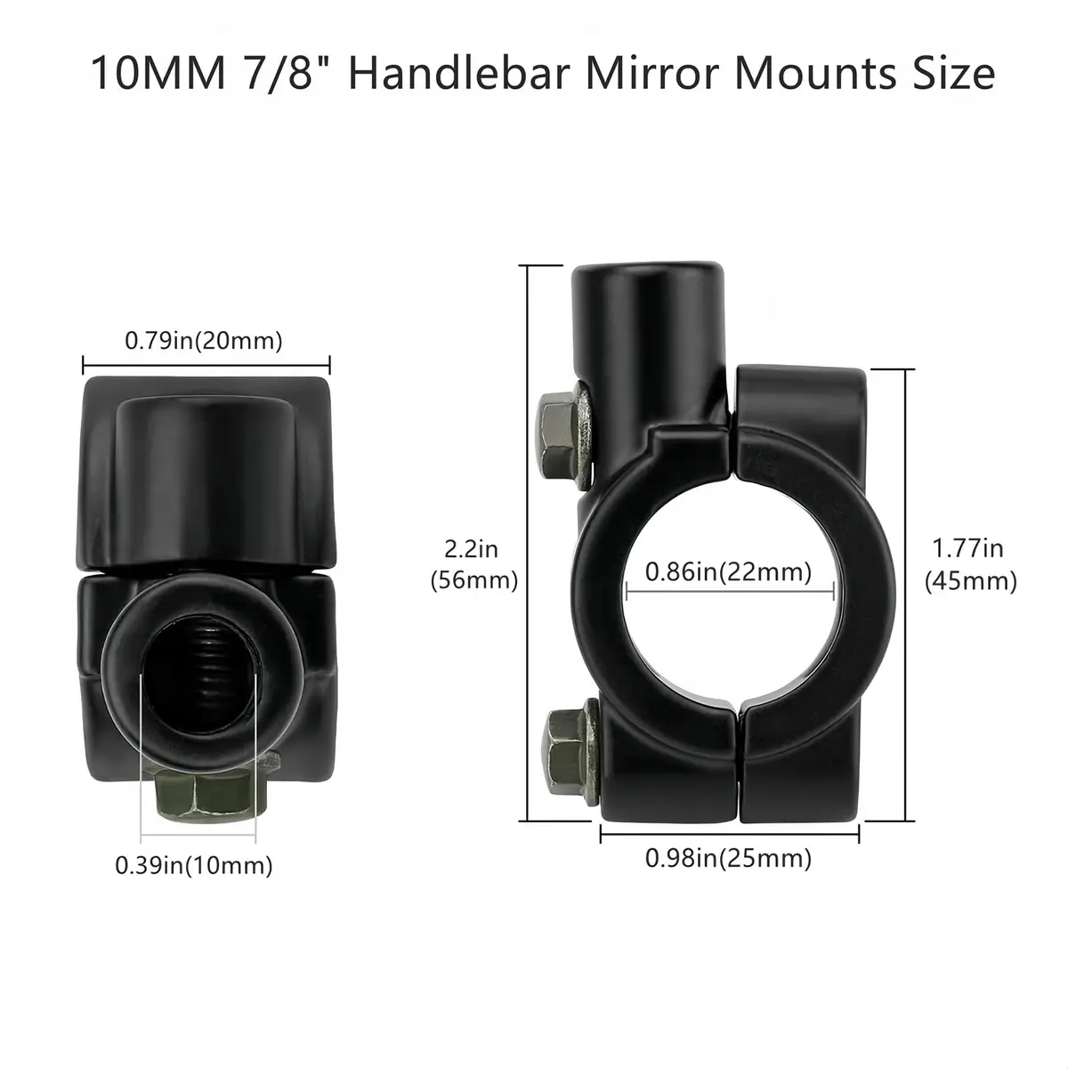 Elec-bro 7/8" Handlebar Mirror Mount Clamp 10mm Thread | Pack of 2 Black Aluminum Alloy - view 4