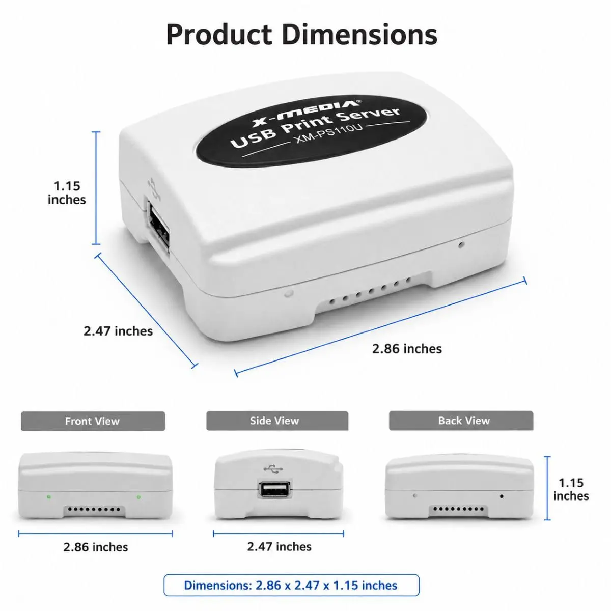 X-MEDIA XM-PS110U 1-Port 10/100Mbps Ethernet USB Print Server | USB 2.0 Network Print Server - view 5