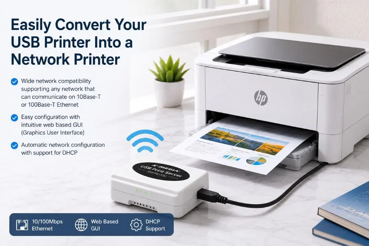 X-MEDIA XM-PS110U 1-Port 10/100Mbps Ethernet USB Print Server | USB 2.0 Network Print Server - view 6