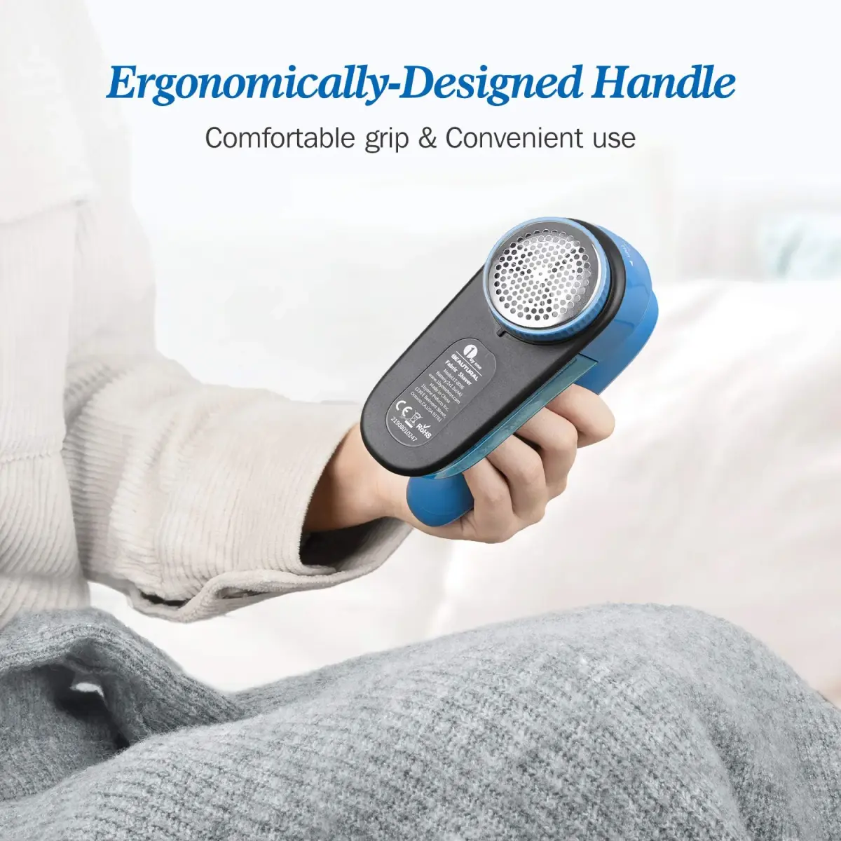 BEAUTURAL Fabric Shaver and Lint Remover, Sweater Defuzzer with 2-Speeds, 2 Replaceable Stainless Steel Blades, Battery Operated, Remove Clothes Fuzz, Lint Balls, Pills, Bobbles (Tufts Blue) - view 4