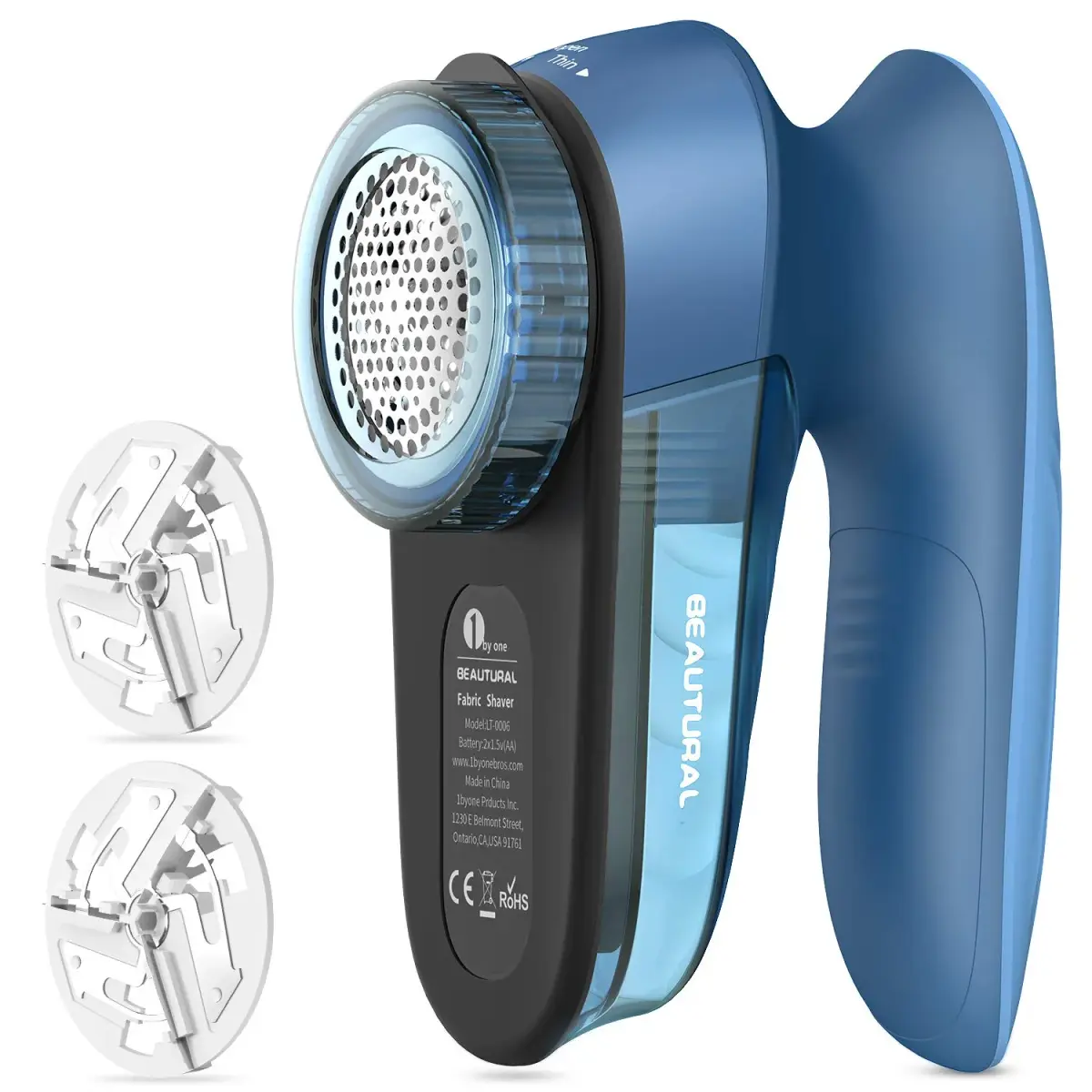 BEAUTURAL Fabric Shaver and Lint Remover, Sweater Defuzzer with 2-Speeds, 2 Replaceable Stainless Steel Blades, Battery Operated, Remove Clothes Fuzz, Lint Balls, Pills, Bobbles (Tufts Blue) - main product image