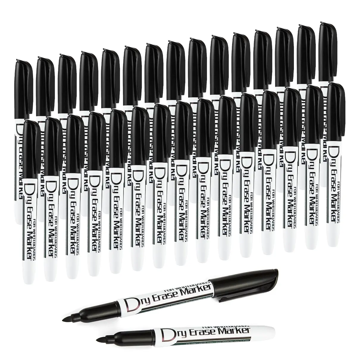 Volcanics Black Dry Erase Markers, Fine Tip, 30 Pack | Low Odor, Water-Based Ink - main product image