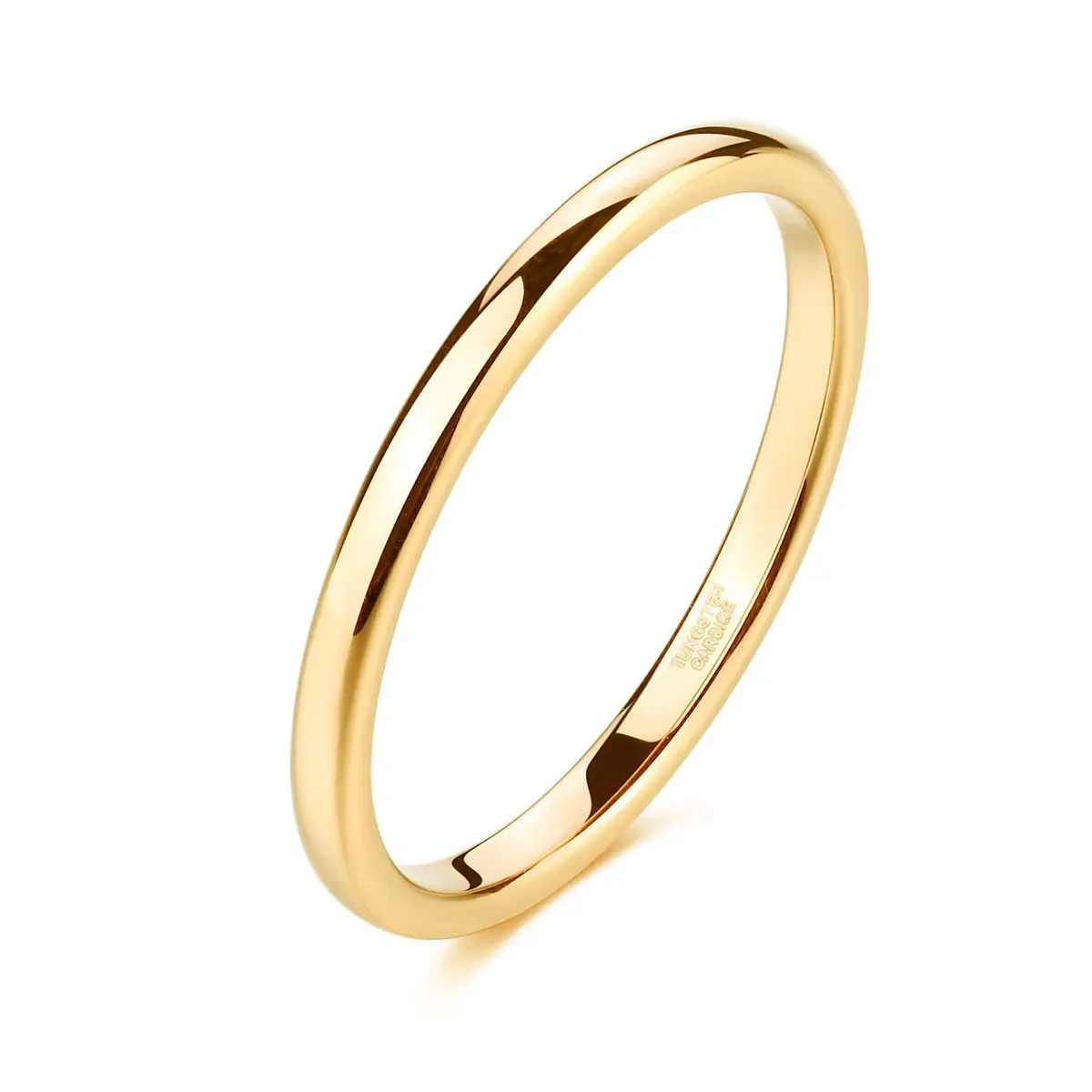 TRUMIUM 2mm 24K Gold Plated Tungsten Ring for Women Size 5 | Scratch-Resistant, Hypoallergenic, Classic Dome Design - main product image