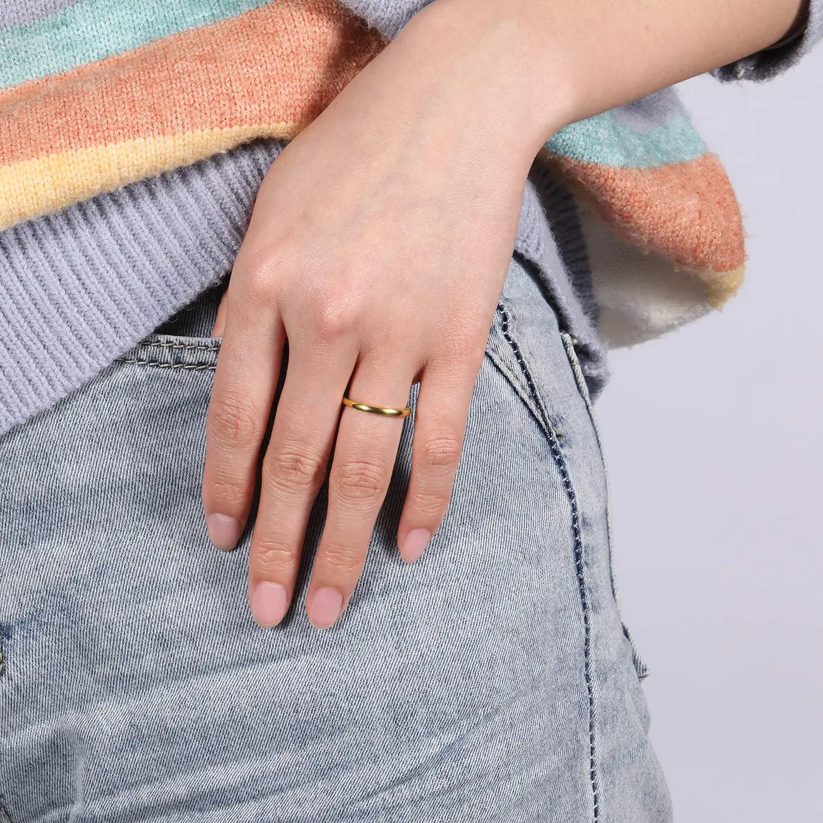 TRUMIUM 2mm 24K Gold Plated Tungsten Ring for Women Size 5 | Scratch-Resistant, Hypoallergenic, Classic Dome Design - view 5