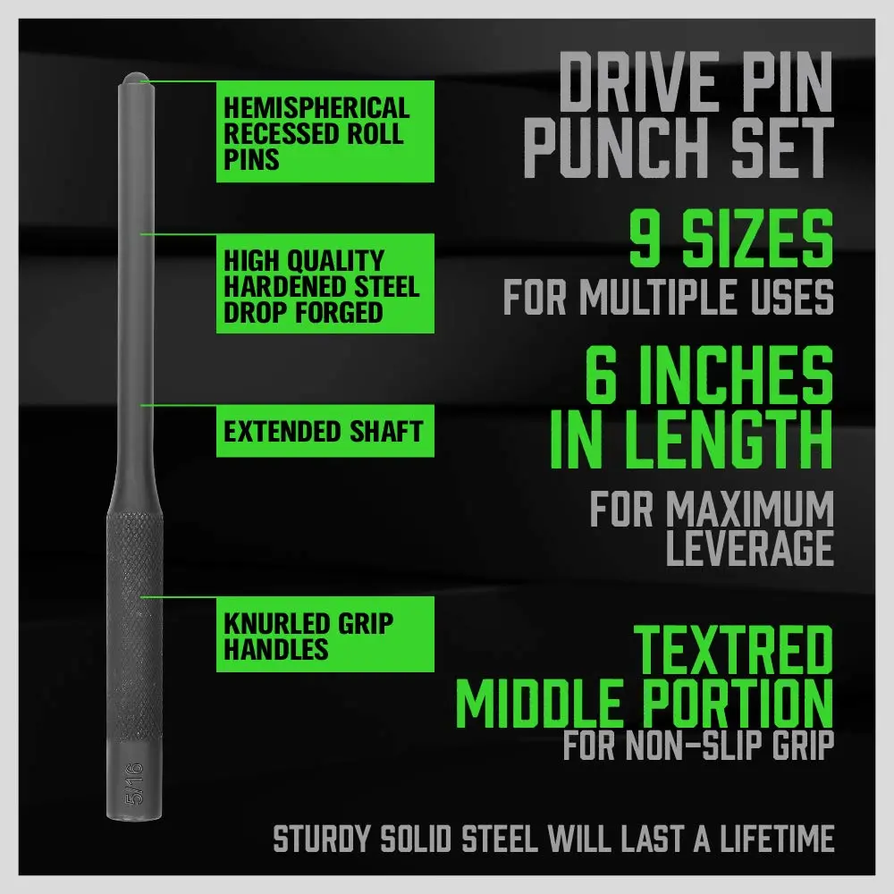 SWANLAKE 9-Piece Roll Pin Punch Set 1/16"-5/16" | Precision Automotive & Craft Tool - view 6