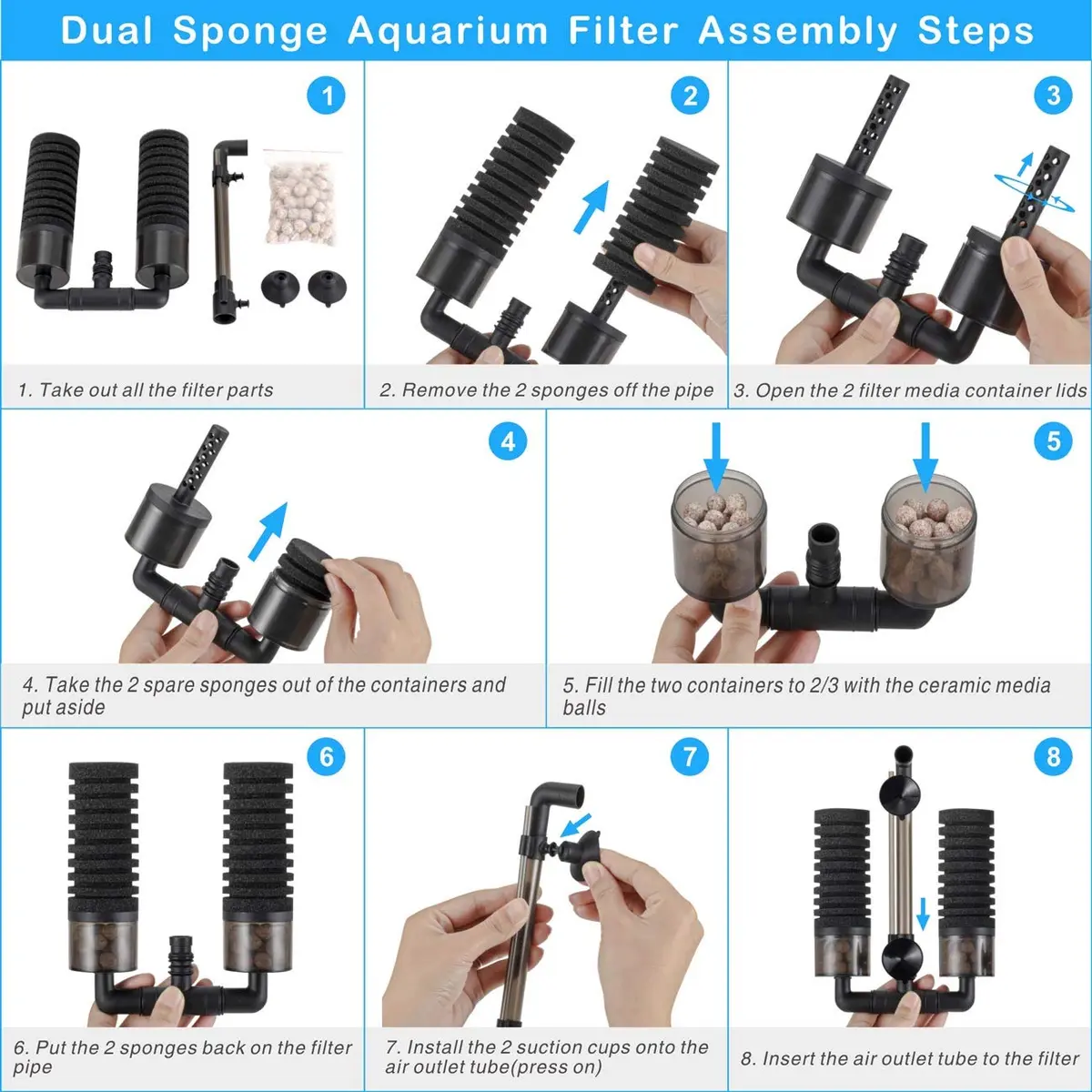 hygger Aquarium Double Sponge Filter 6" x 9-13" | Bio & Physical Filtration for Fish Tank (120-150 chars) - view 5