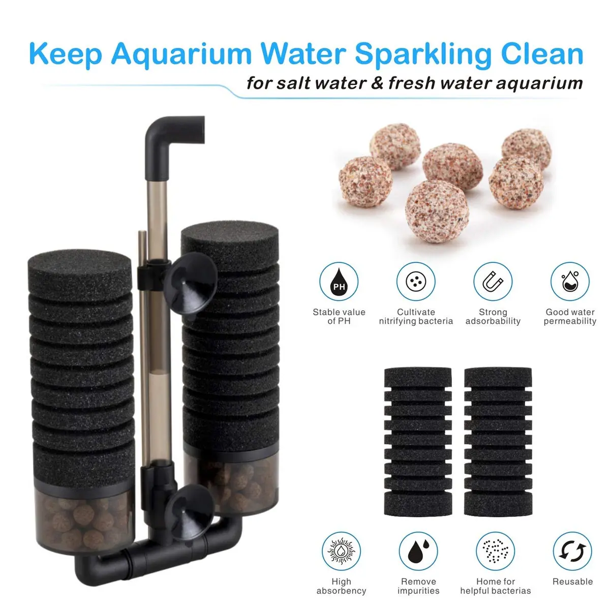 hygger Aquarium Double Sponge Filter 6" x 9-13" | Bio & Physical Filtration for Fish Tank (120-150 chars) - view 4