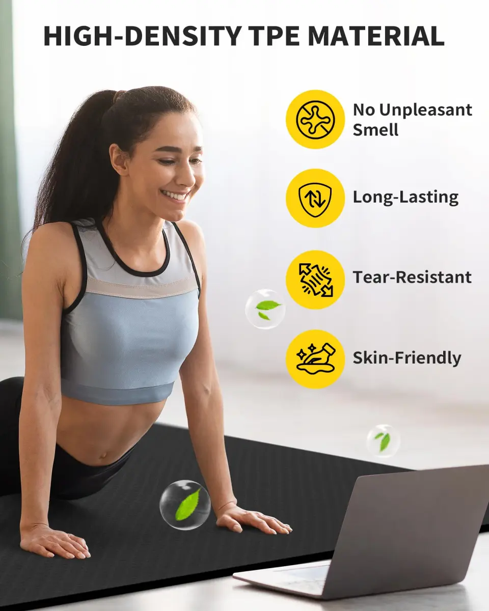 CAMBIVO Large Yoga Mat 183cm x 120cm (6'x 4') 6mm Thick | Non-Slip TPE Workout Mat for Home Gym - view 5