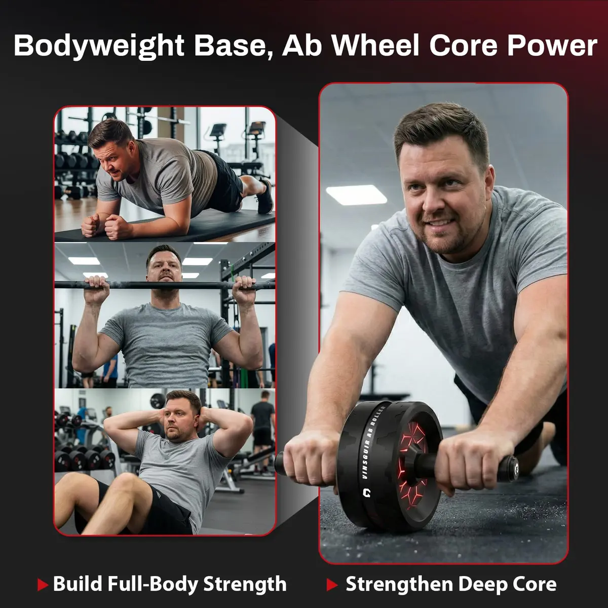 VINSGUIR Ab Roller Wheel for Core & Abs | Supports Up to 440 lbs | Portable Fitness Equipment with Knee Pad - view 6