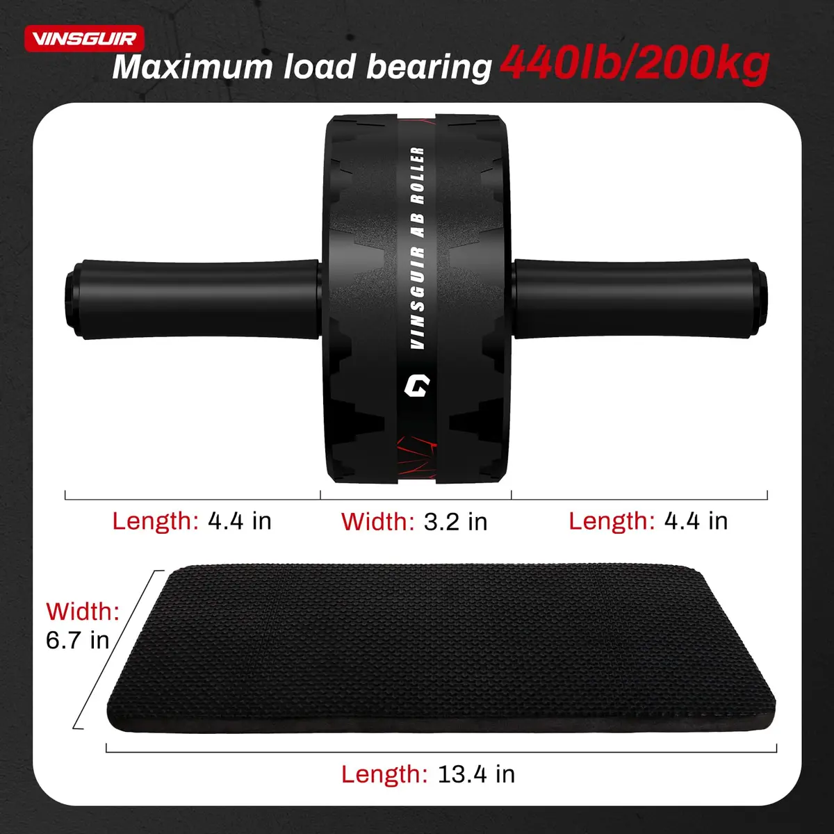 VINSGUIR Ab Roller Wheel for Core & Abs | Supports Up to 440 lbs | Portable Fitness Equipment with Knee Pad - view 7