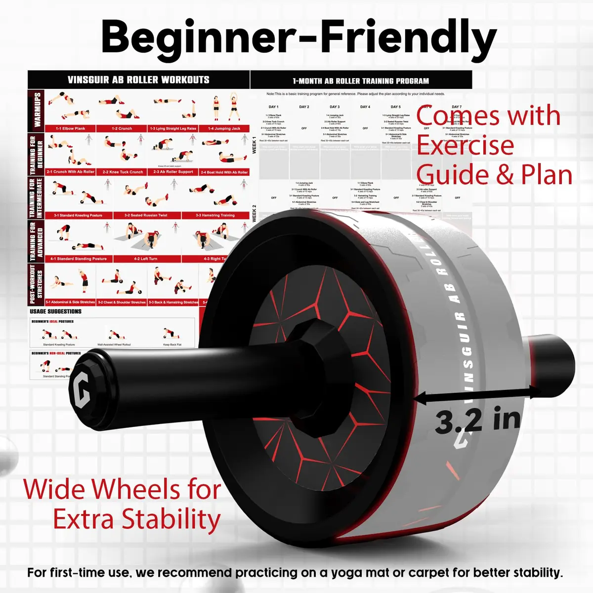 VINSGUIR Ab Roller Wheel for Core & Abs | Supports Up to 440 lbs | Portable Fitness Equipment with Knee Pad - view 8