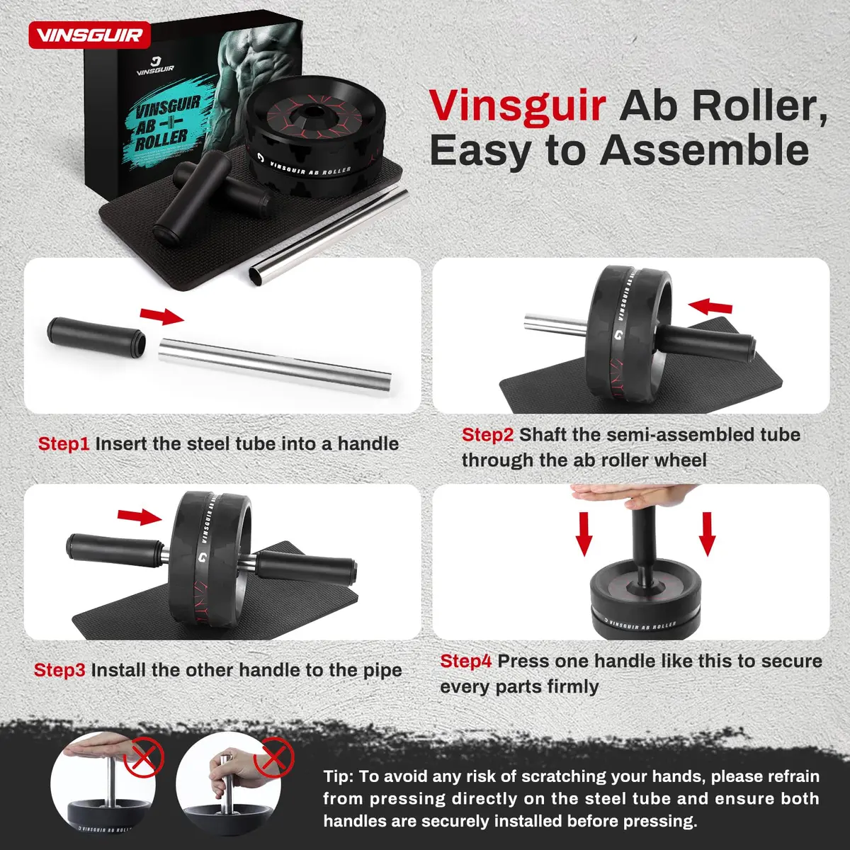 VINSGUIR Ab Roller Wheel for Core & Abs | Supports Up to 440 lbs | Portable Fitness Equipment with Knee Pad - view 9