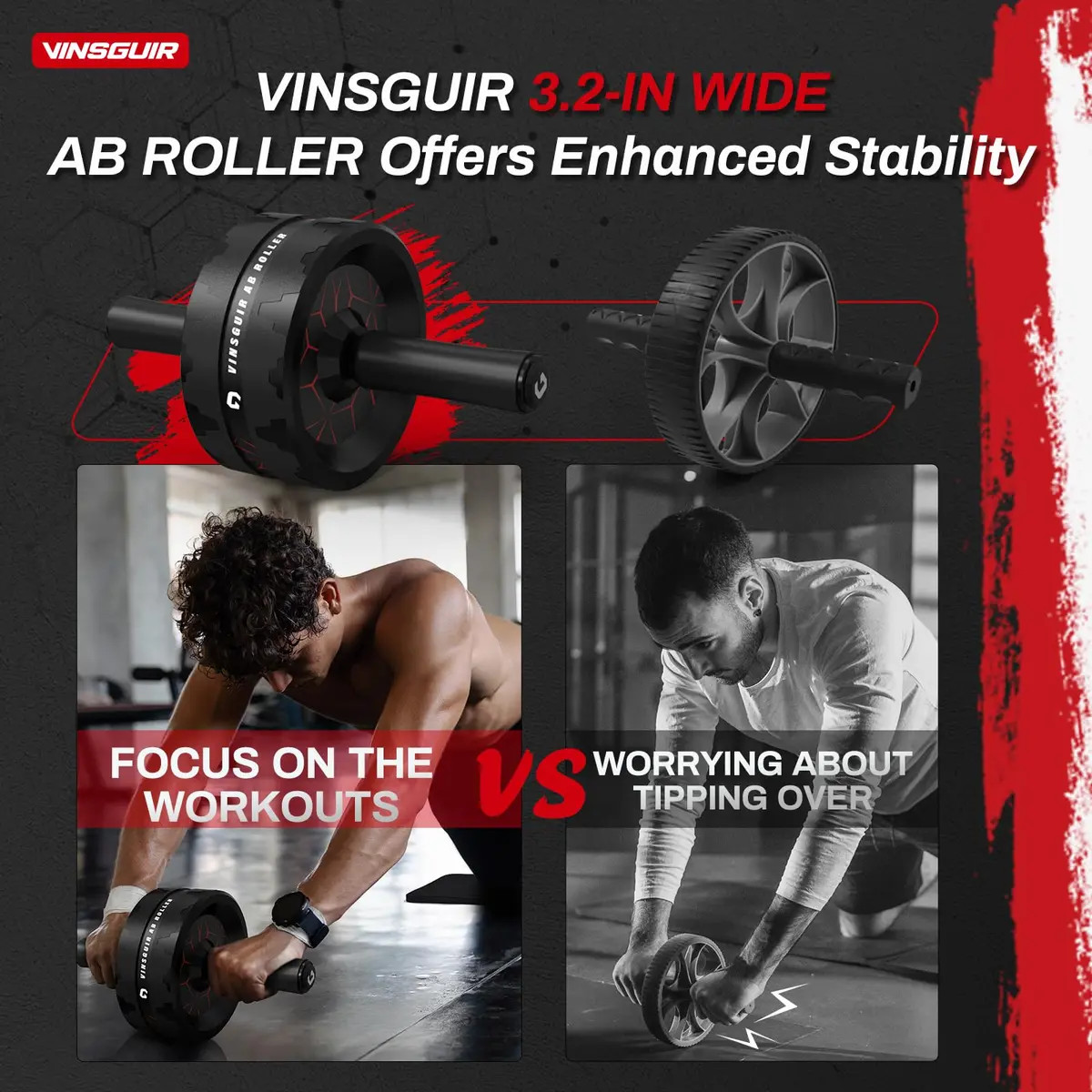 VINSGUIR Ab Roller Wheel for Core & Abs | Supports Up to 440 lbs | Portable Fitness Equipment with Knee Pad - view 2