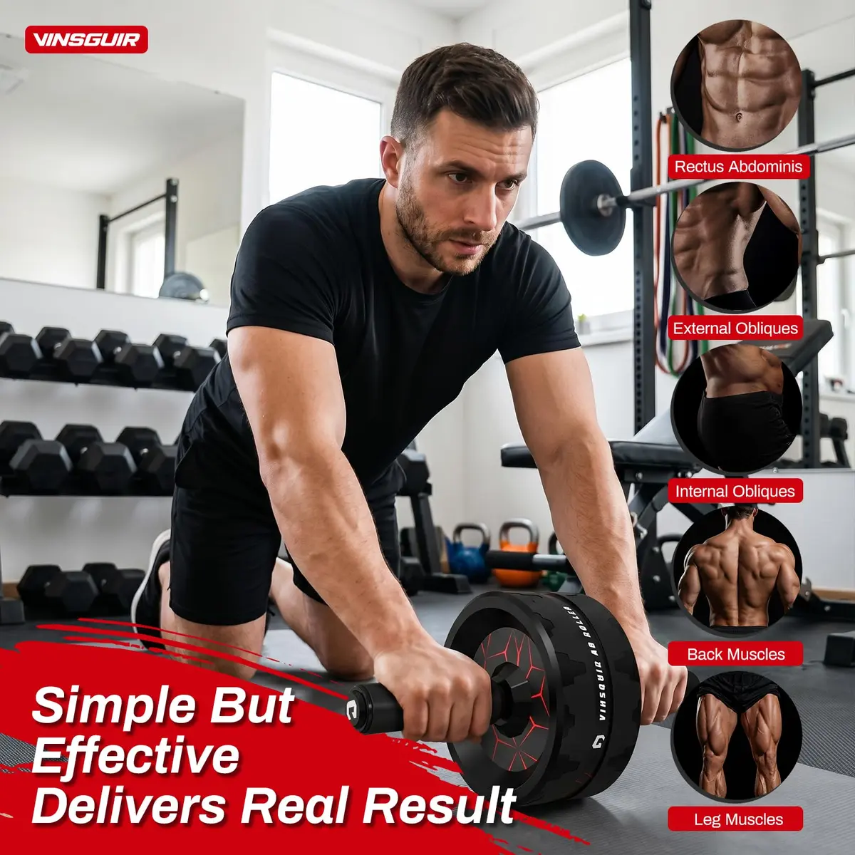 VINSGUIR Ab Roller Wheel for Core & Abs | Supports Up to 440 lbs | Portable Fitness Equipment with Knee Pad - view 3