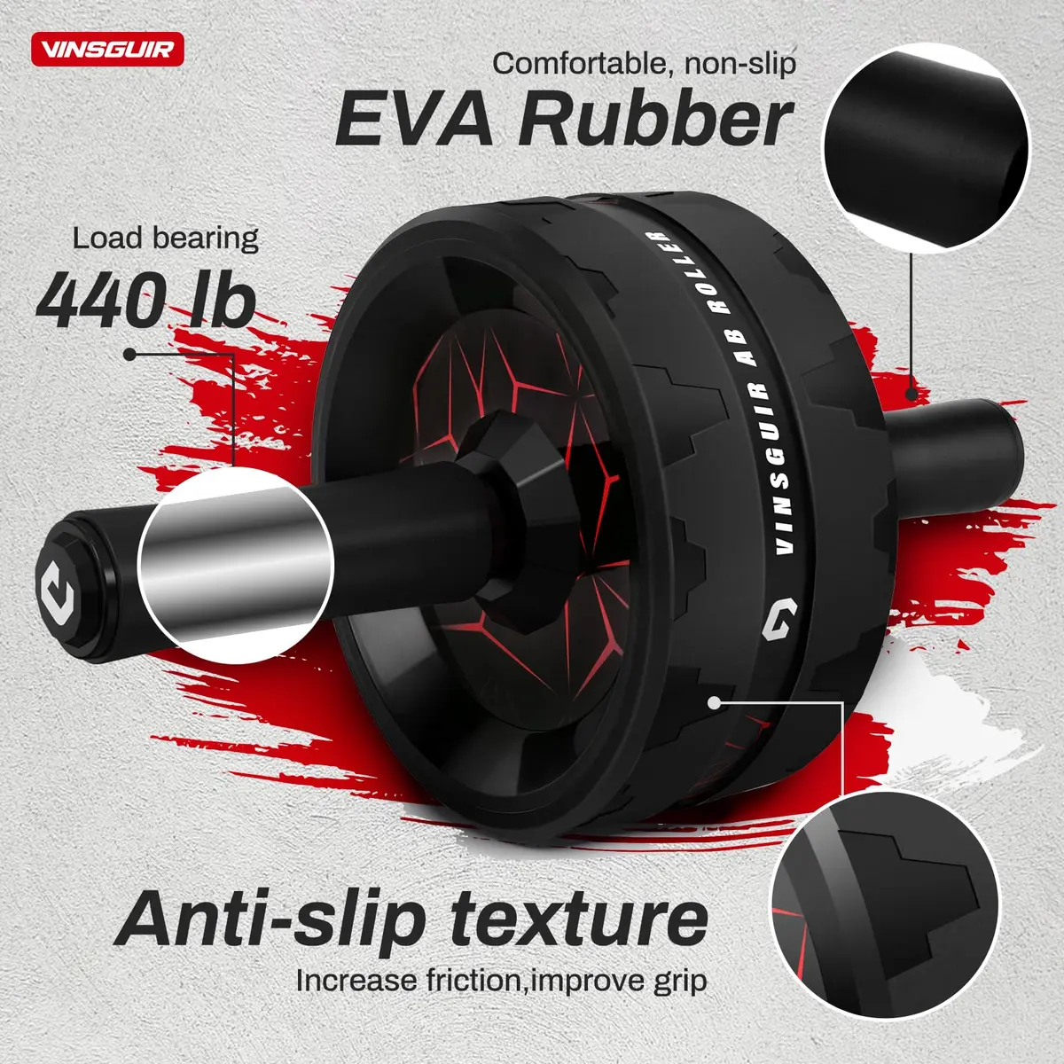 VINSGUIR Ab Roller Wheel for Core & Abs | Supports Up to 440 lbs | Portable Fitness Equipment with Knee Pad - view 4