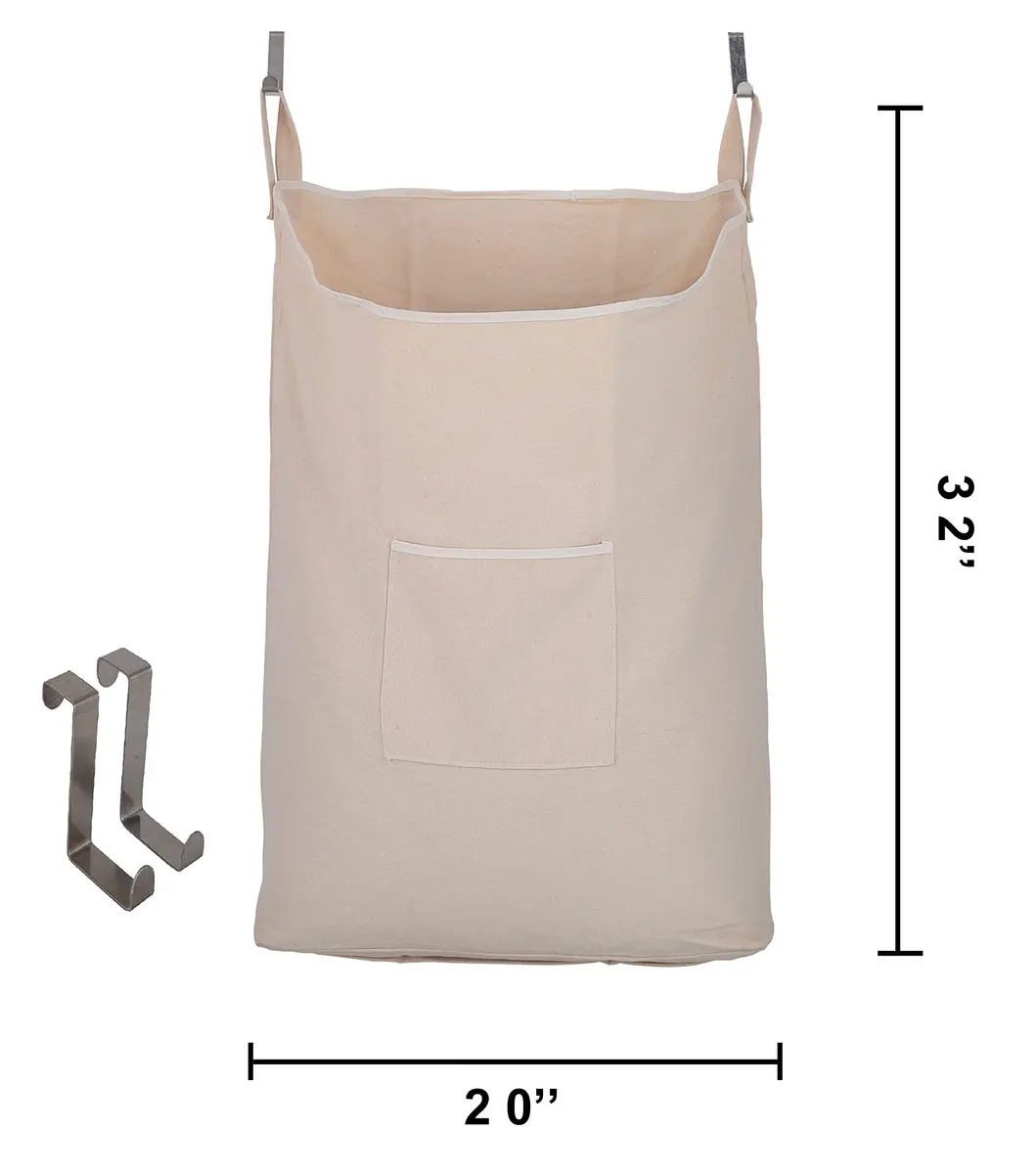 GORISEN Hanging Laundry Hamper with Front Pocket, Beige, 65 Liters (52cm x 81cm x 10cm) | Space-Saving Door Mount - view 2