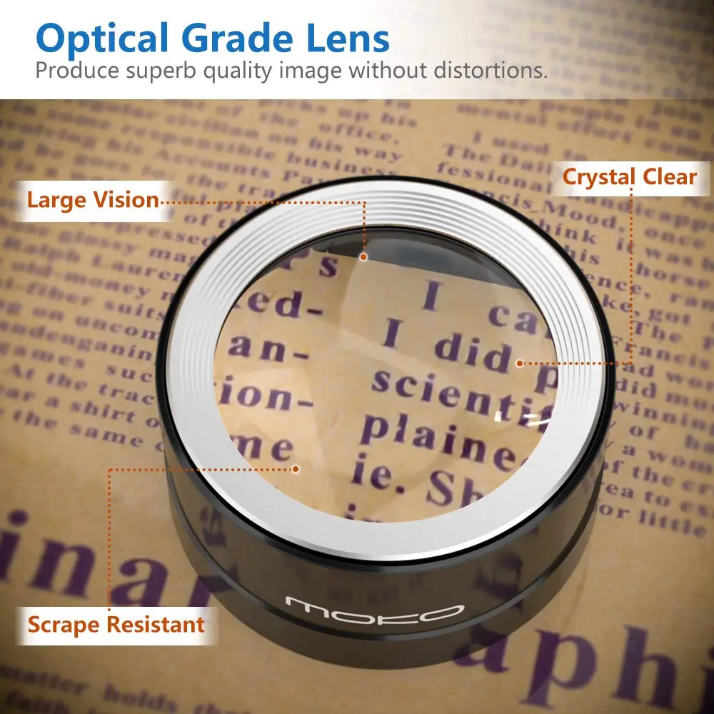 MoKo LED Lighted Desktop Magnifier Dome 5X | Large Viewing Area for Seniors & Low Vision - view 5