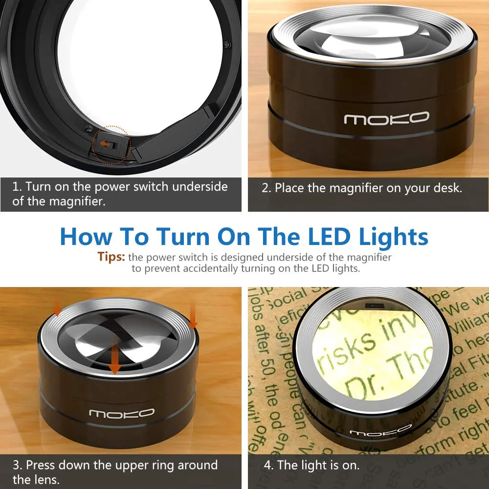MoKo LED Lighted Desktop Magnifier Dome 5X | Large Viewing Area for Seniors & Low Vision - view 2