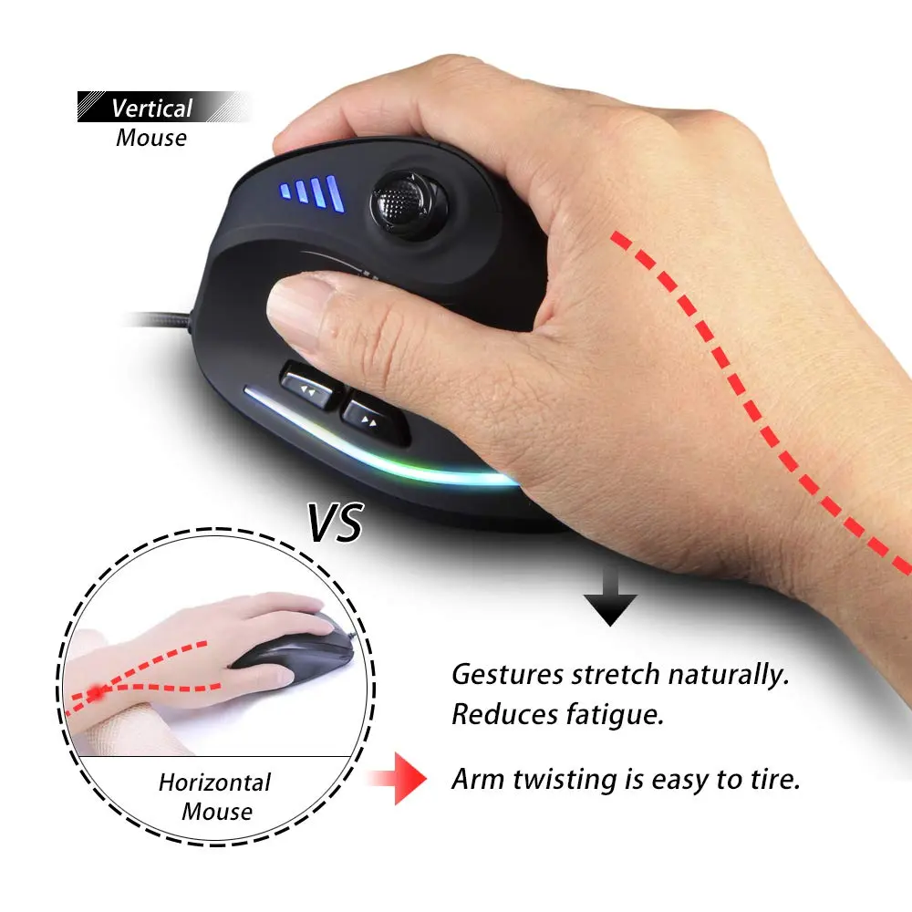 Attoe Vertical Mouse Ergonomic USB Wired 10000 DPI RGB Gaming Mouse for PC Laptop - view 5