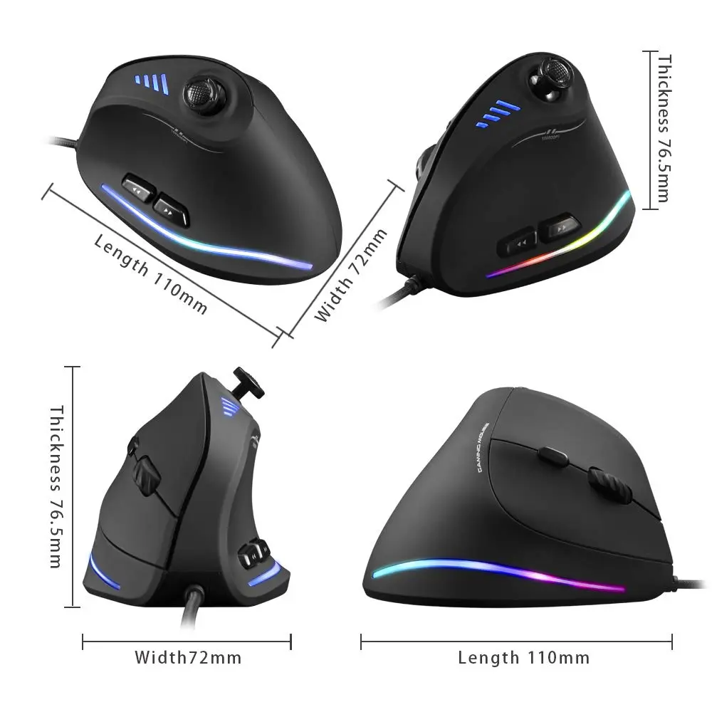 Attoe Vertical Mouse Ergonomic USB Wired 10000 DPI RGB Gaming Mouse for PC Laptop - view 7