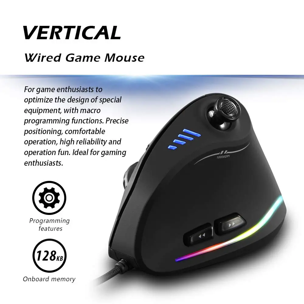 Attoe Vertical Mouse Ergonomic USB Wired 10000 DPI RGB Gaming Mouse for PC Laptop - view 2