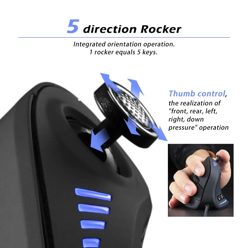 Attoe Vertical Mouse Ergonomic USB Wired 10000 DPI RGB Gaming Mouse for PC Laptop - view 3
