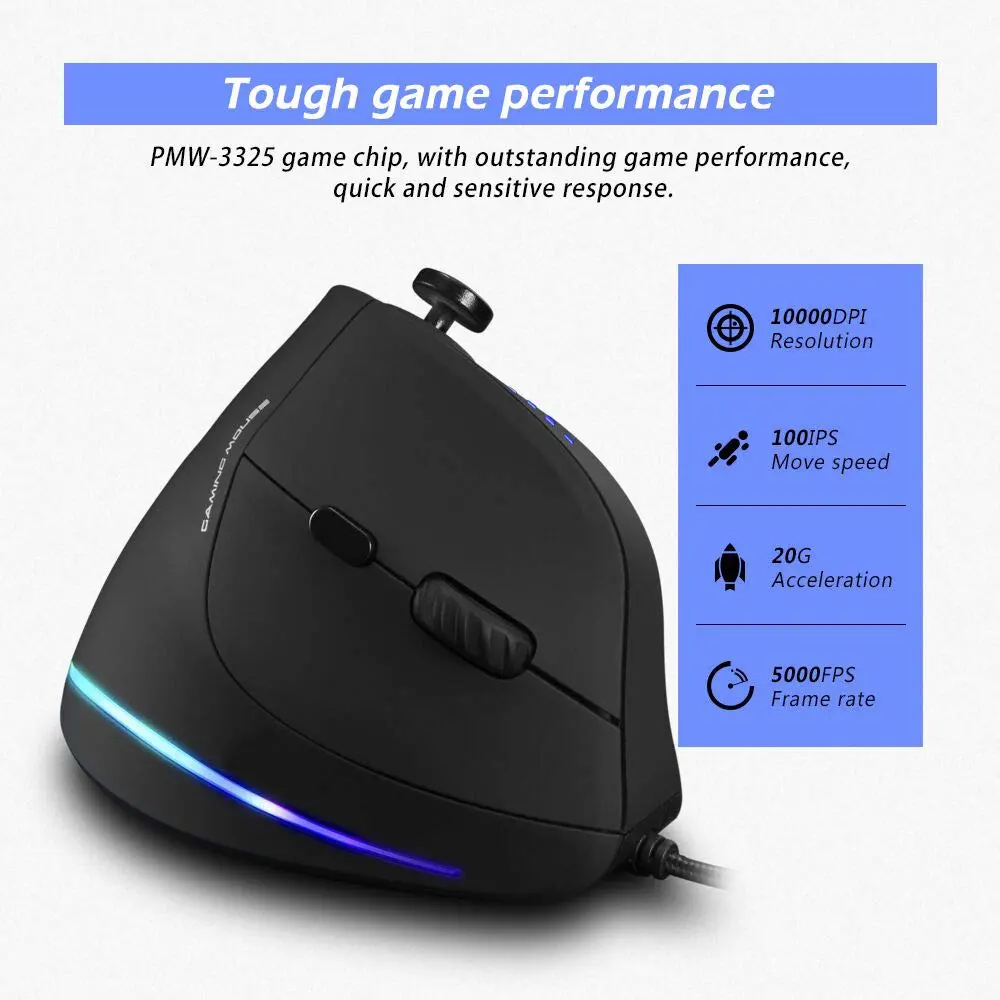 Attoe Vertical Mouse Ergonomic USB Wired 10000 DPI RGB Gaming Mouse for PC Laptop - view 4