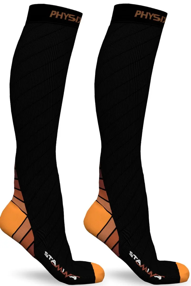 Physix Gear Compression Socks - Best Men & Womens Compression Socks for Circulation, Running, Nurses, Athletic Use Sock Compression, Blood Pressure Socks, Calcetines de Compresion, Black/Orange, XXL | Support & Durability - view 4